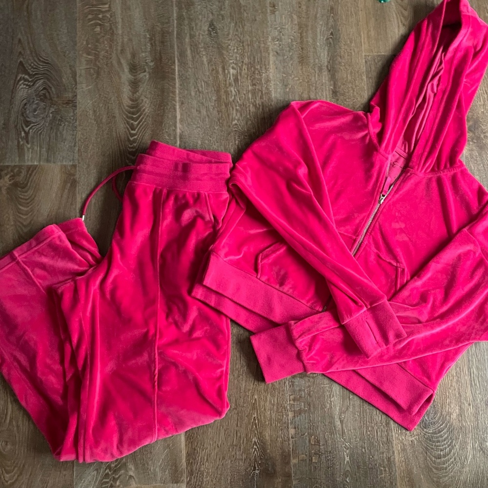 Pink velvet track suit